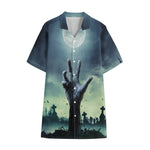 Zombie Hand Rising From Grave Print Cotton Hawaiian Shirt