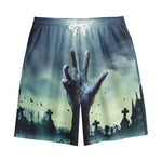 Zombie Hand Rising From Grave Print Cotton Shorts