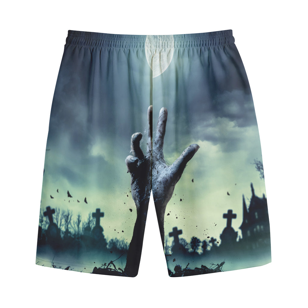 Zombie Hand Rising From Grave Print Cotton Shorts