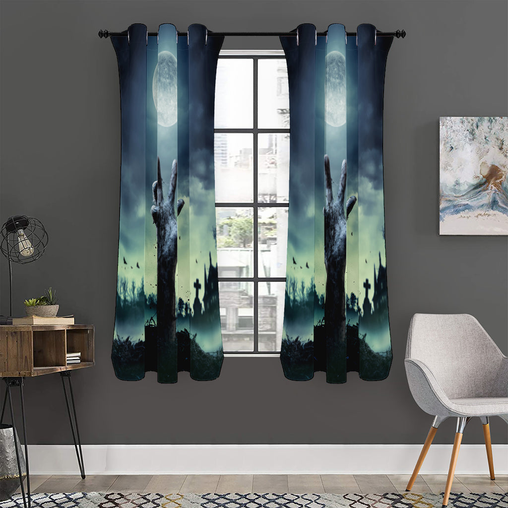 Zombie Hand Rising From Grave Print Curtain