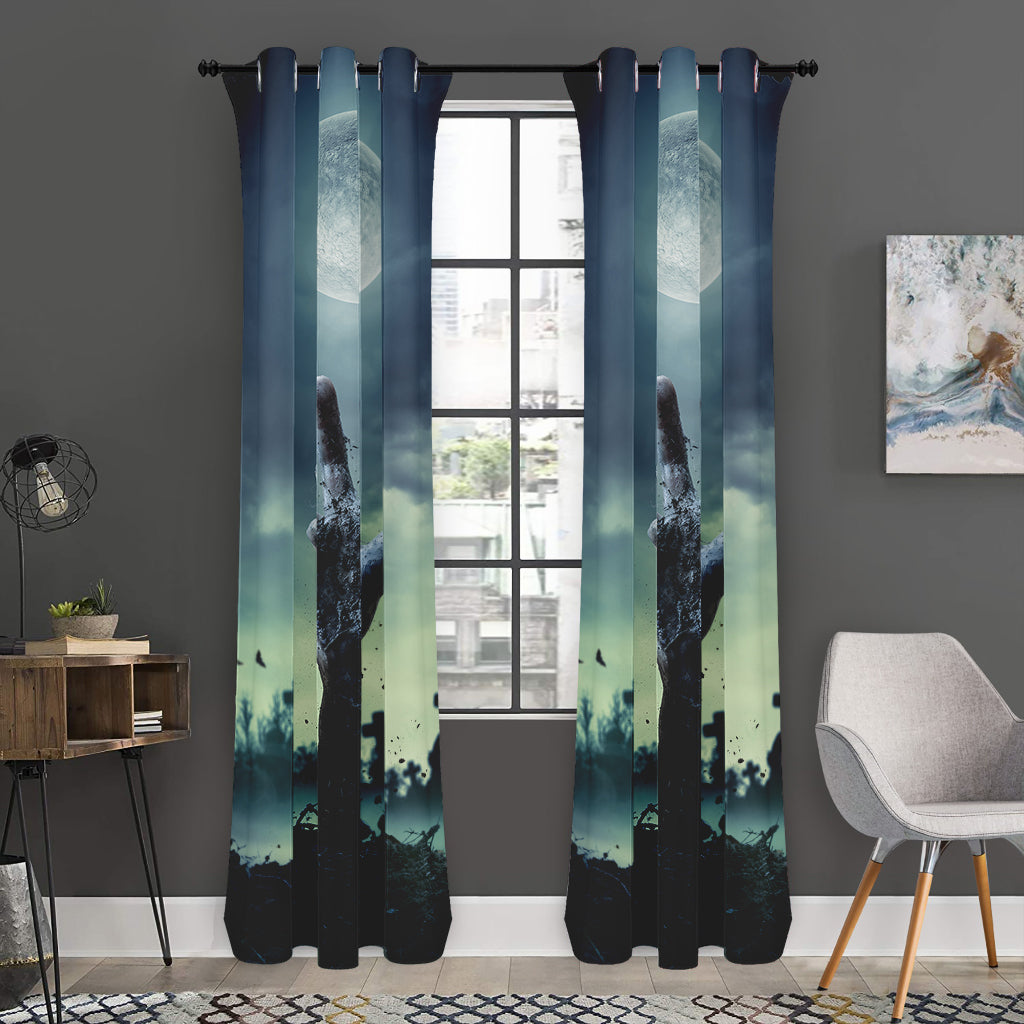Zombie Hand Rising From Grave Print Curtain