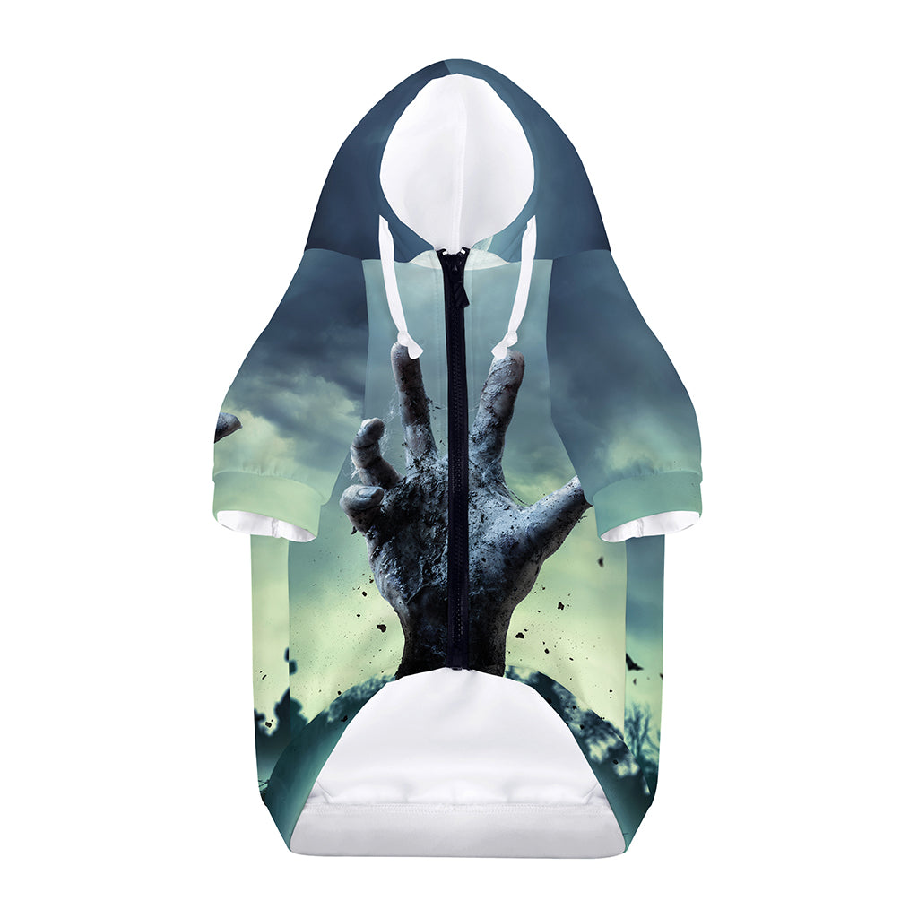 Zombie Hand Rising From Grave Print Dog Zip Up Hoodie