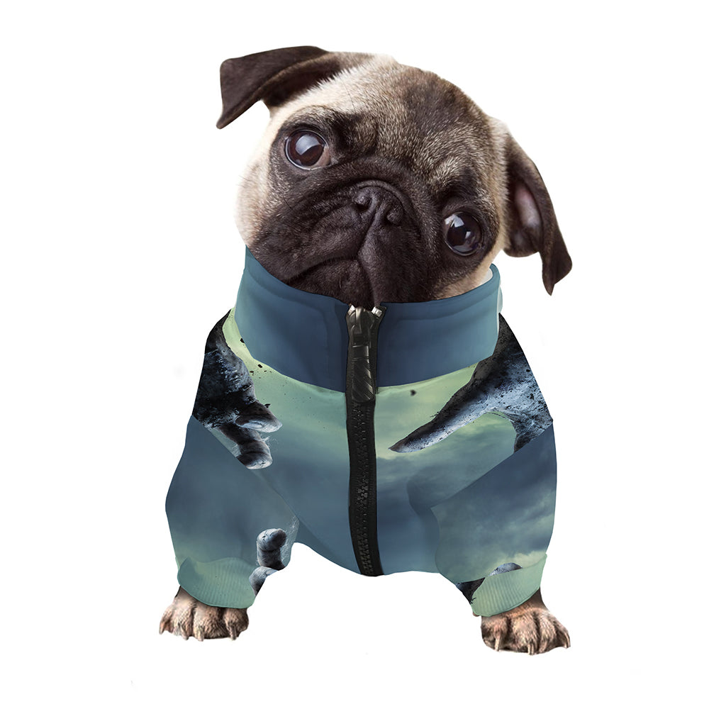 Zombie Hand Rising From Grave Print Dog Zip Up Jacket