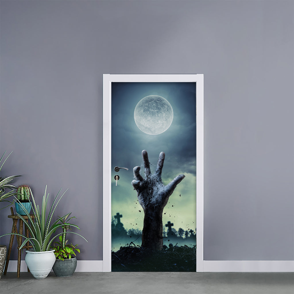 Zombie Hand Rising From Grave Print Door Sticker