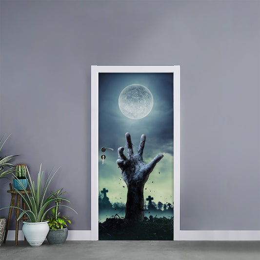 Zombie Hand Rising From Grave Print Door Sticker