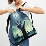 Zombie Hand Rising From Grave Print Drawstring Backpack