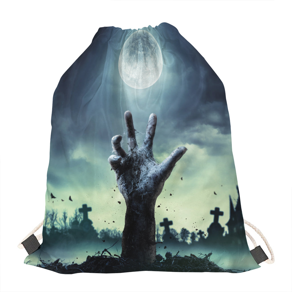 Zombie Hand Rising From Grave Print Drawstring Bag