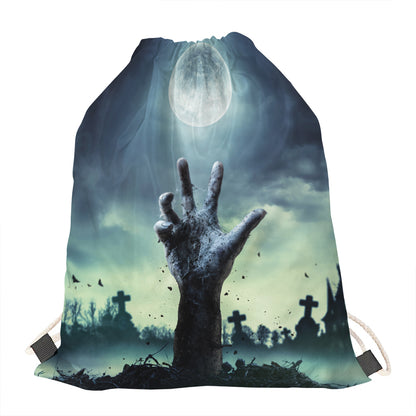 Zombie Hand Rising From Grave Print Drawstring Bag