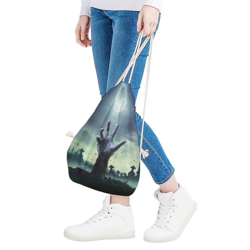 Zombie Hand Rising From Grave Print Drawstring Bag