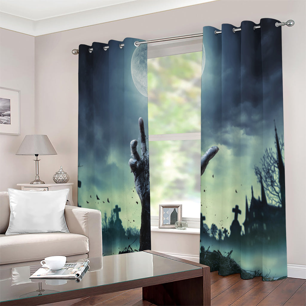 Zombie Hand Rising From Grave Print Extra Wide Grommet Curtains