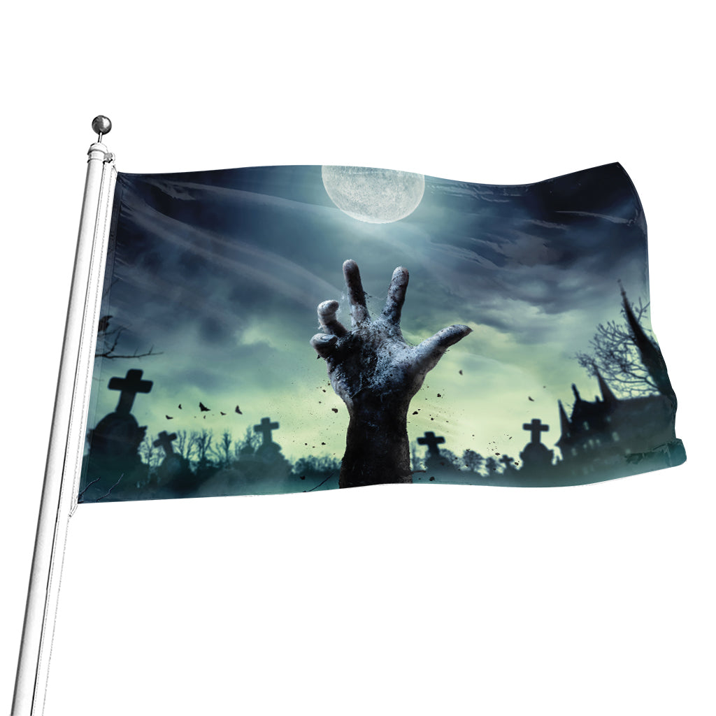 Zombie Hand Rising From Grave Print Flag