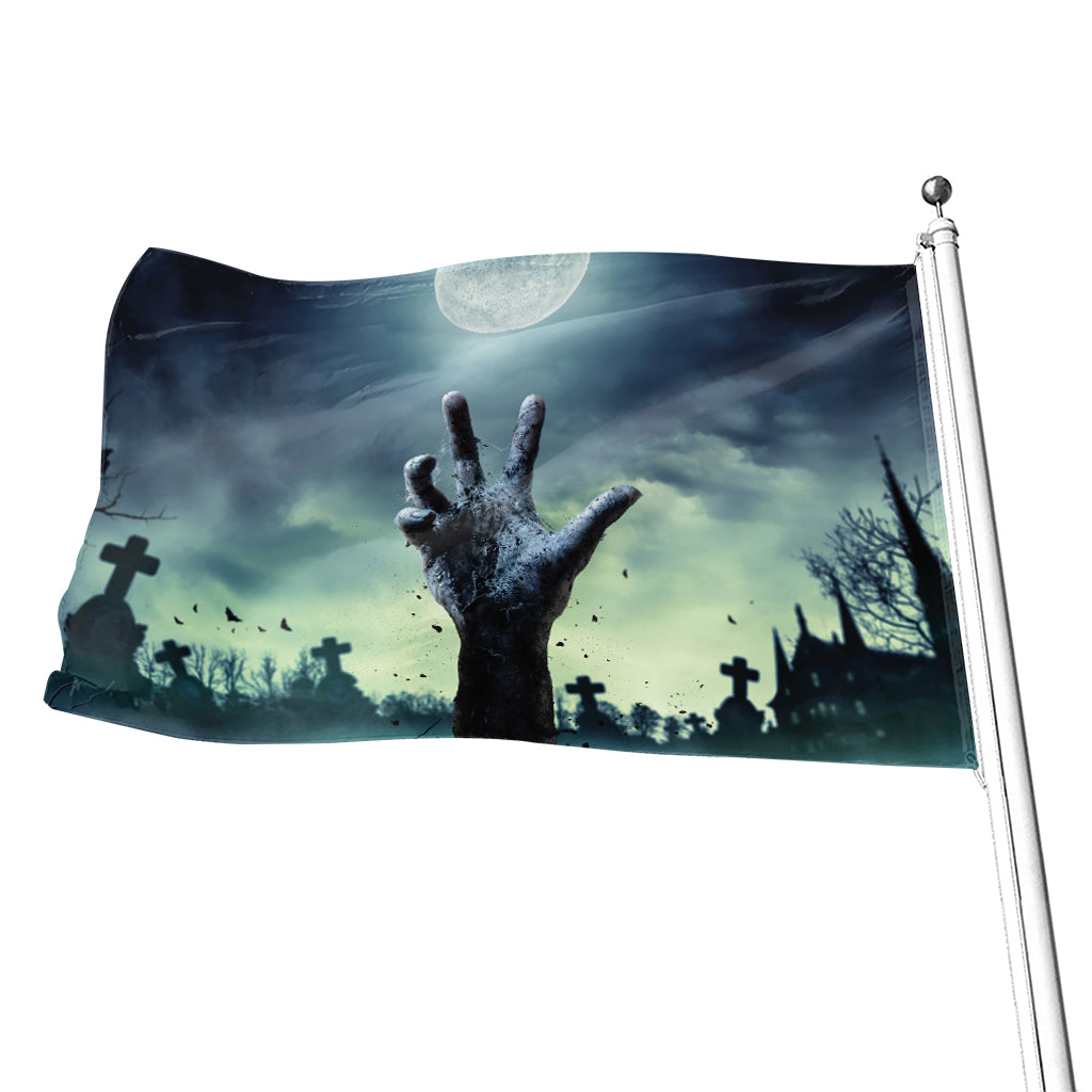 Zombie Hand Rising From Grave Print Flag