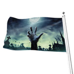 Zombie Hand Rising From Grave Print Flag