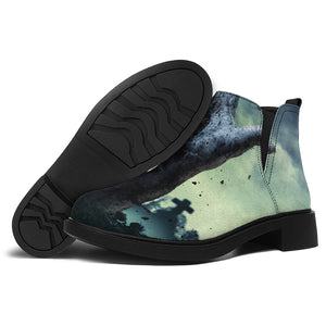 Zombie Hand Rising From Grave Print Flat Ankle Boots