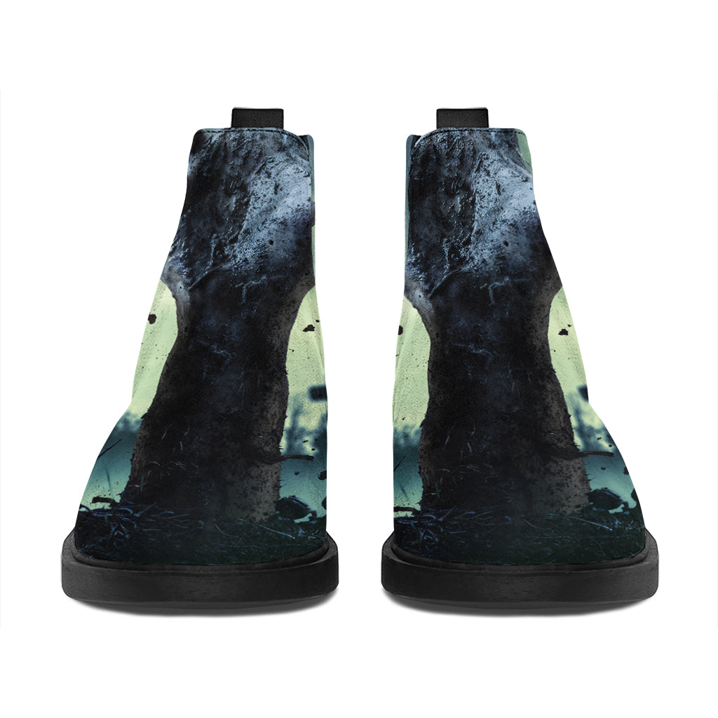 Zombie Hand Rising From Grave Print Flat Ankle Boots