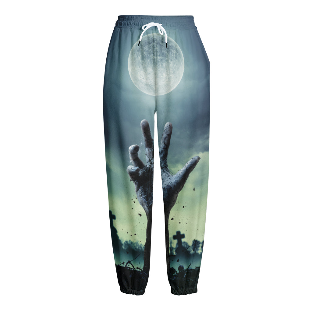 Zombie Hand Rising From Grave Print Fleece Lined Knit Pants