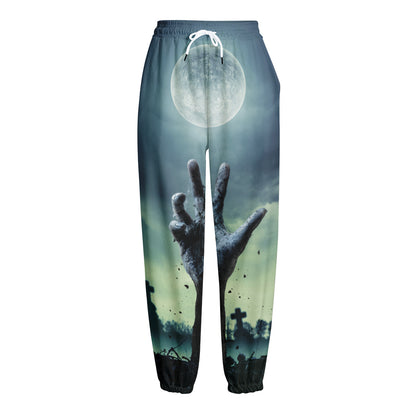 Zombie Hand Rising From Grave Print Fleece Lined Knit Pants