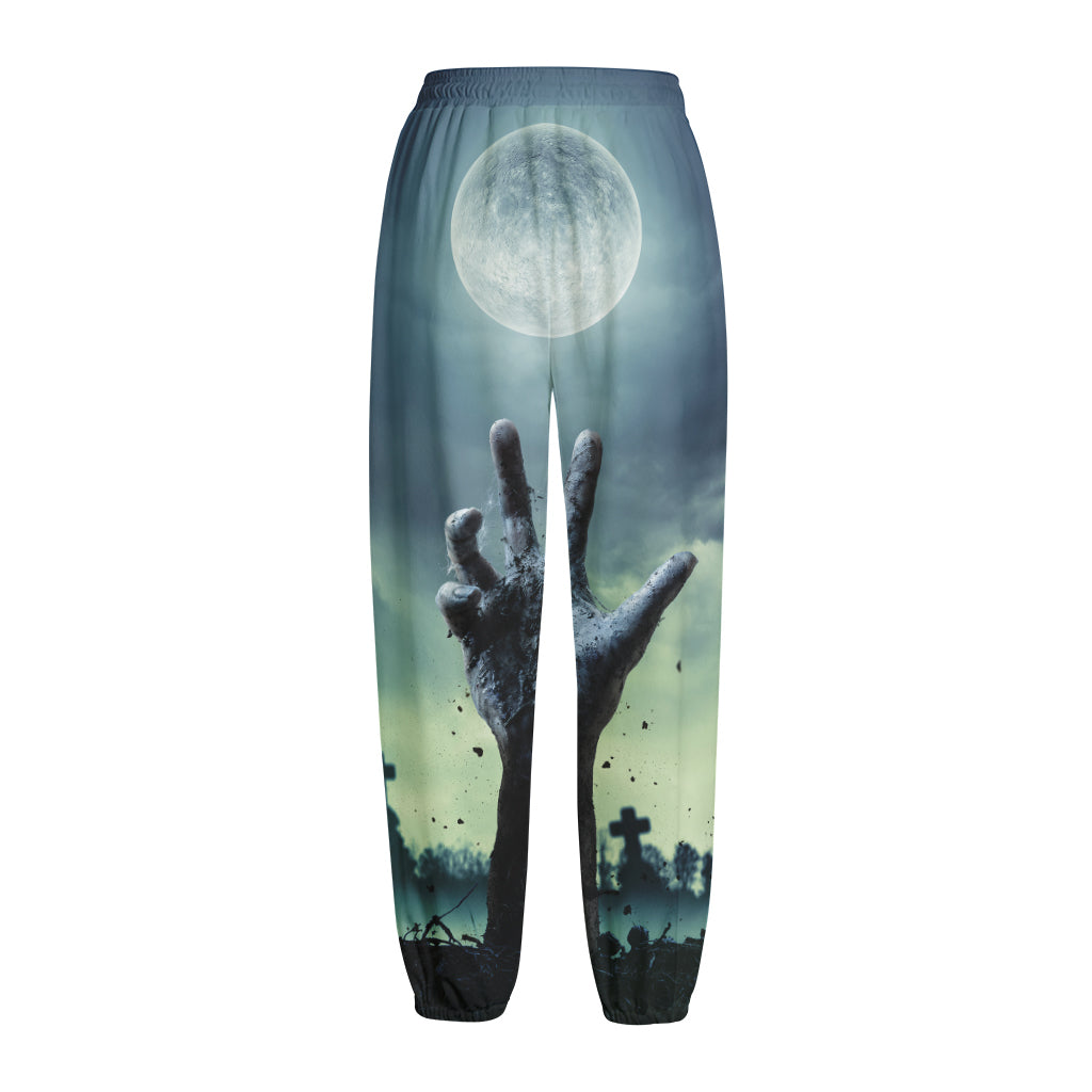 Zombie Hand Rising From Grave Print Fleece Lined Knit Pants