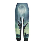 Zombie Hand Rising From Grave Print Fleece Lined Knit Pants