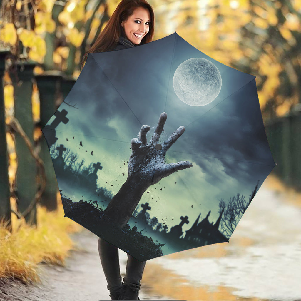 Zombie Hand Rising From Grave Print Foldable Umbrella