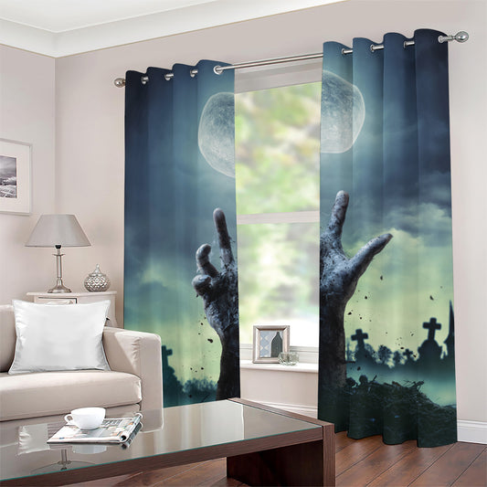 Zombie Hand Rising From Grave Print Grommet Curtains