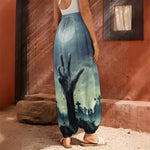 Zombie Hand Rising From Grave Print Harem Pants