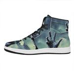Zombie Hand Rising From Grave Print High Top Leather Sneakers