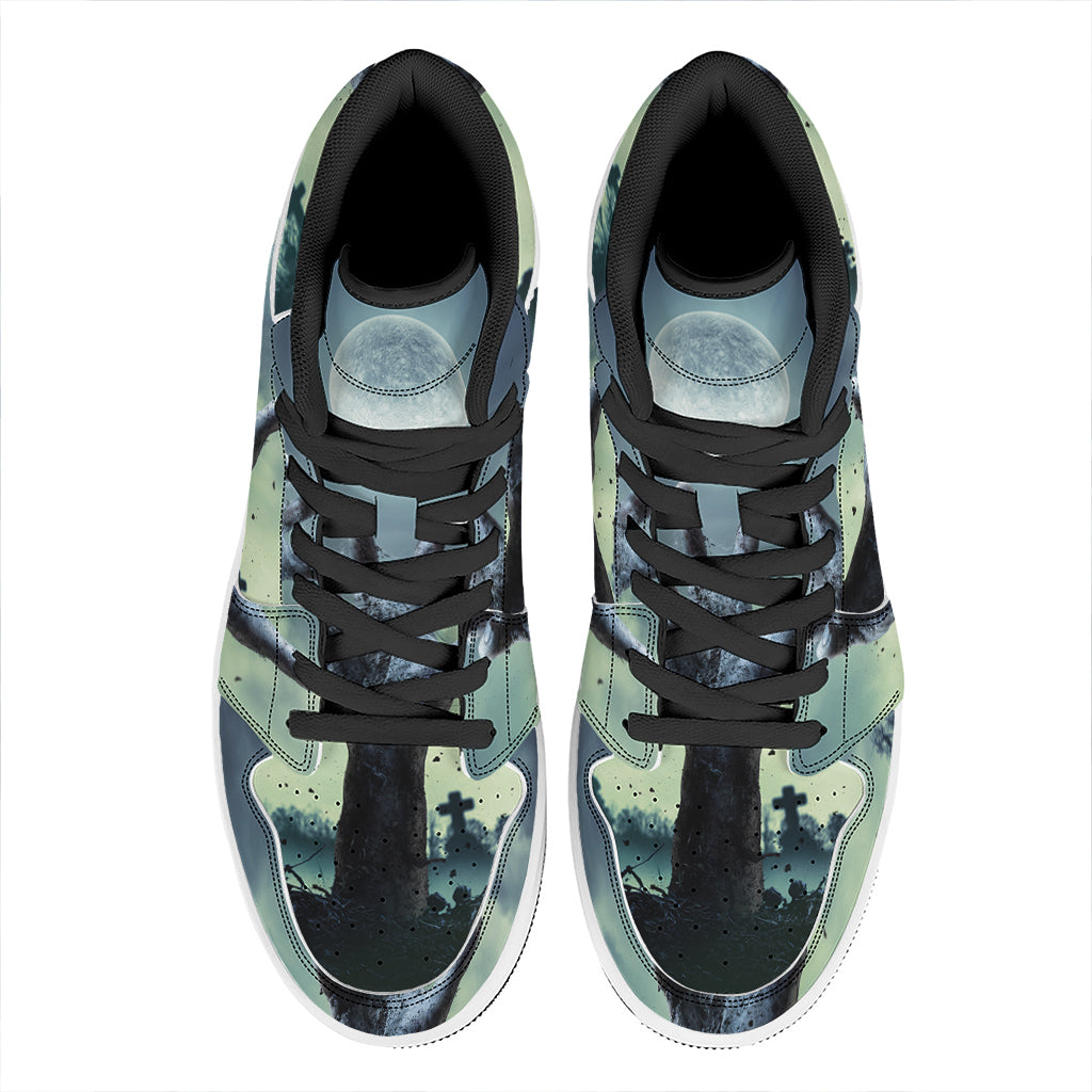 Zombie Hand Rising From Grave Print High Top Leather Sneakers