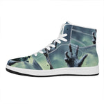 Zombie Hand Rising From Grave Print High Top Leather Sneakers