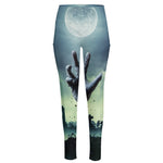 Zombie Hand Rising From Grave Print High-Waisted Pocket Leggings