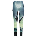 Zombie Hand Rising From Grave Print High-Waisted Pocket Leggings