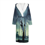 Zombie Hand Rising From Grave Print Hooded Bathrobe