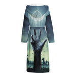 Zombie Hand Rising From Grave Print Hooded Bathrobe