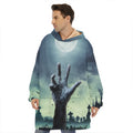 Zombie Hand Rising From Grave Print Hoodie Blanket