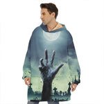 Zombie Hand Rising From Grave Print Hoodie Blanket