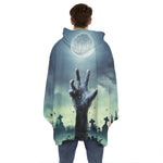 Zombie Hand Rising From Grave Print Hoodie Blanket