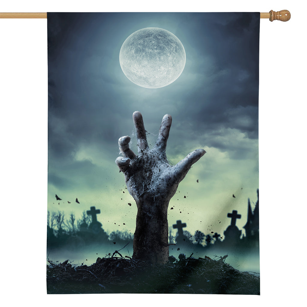 Zombie Hand Rising From Grave Print House Flag
