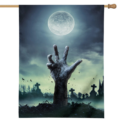 Zombie Hand Rising From Grave Print House Flag