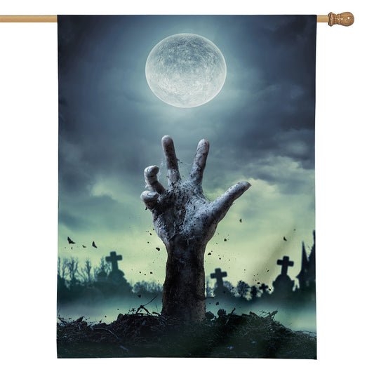 Zombie Hand Rising From Grave Print House Flag