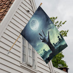 Zombie Hand Rising From Grave Print House Flag