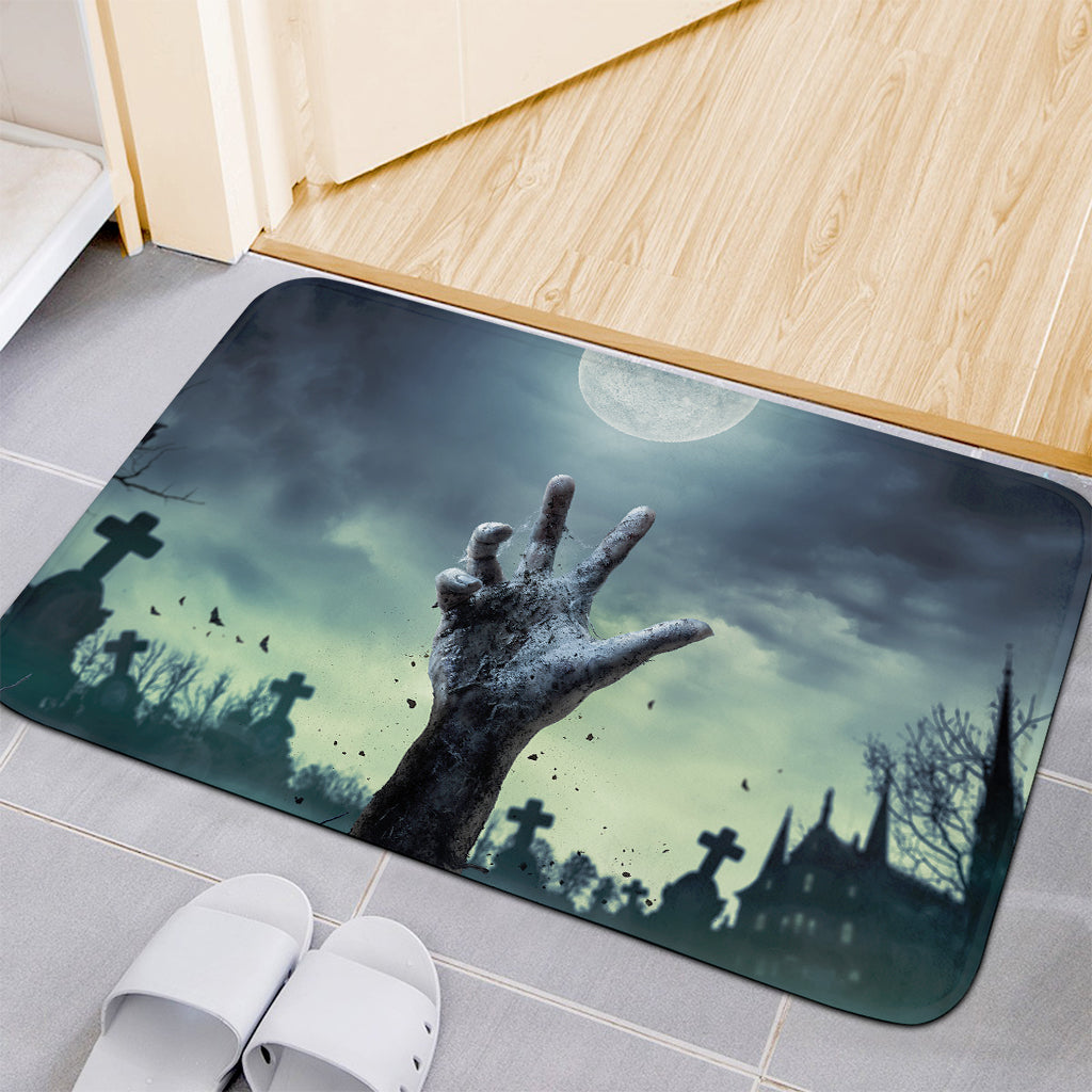 Zombie Hand Rising From Grave Print Indoor Door Mat
