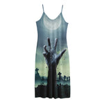 Zombie Hand Rising From Grave Print Jersey Midi Cami Dress
