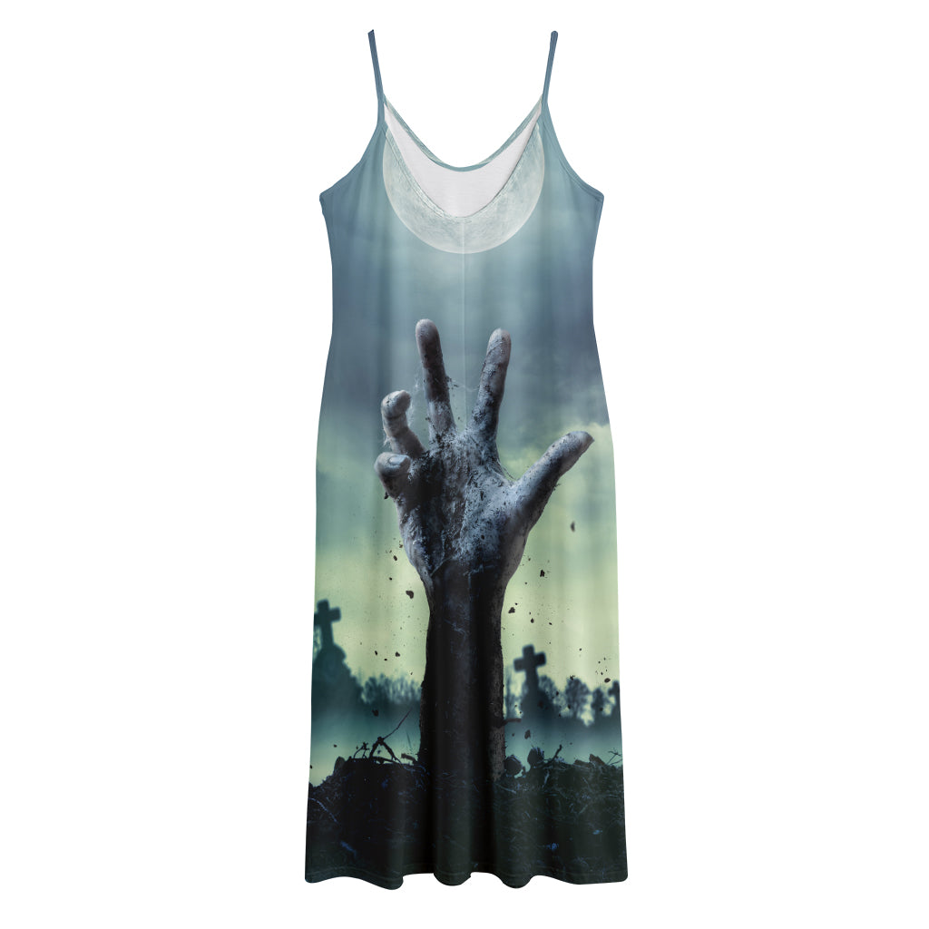 Zombie Hand Rising From Grave Print Jersey Midi Cami Dress