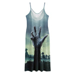 Zombie Hand Rising From Grave Print Jersey Midi Cami Dress