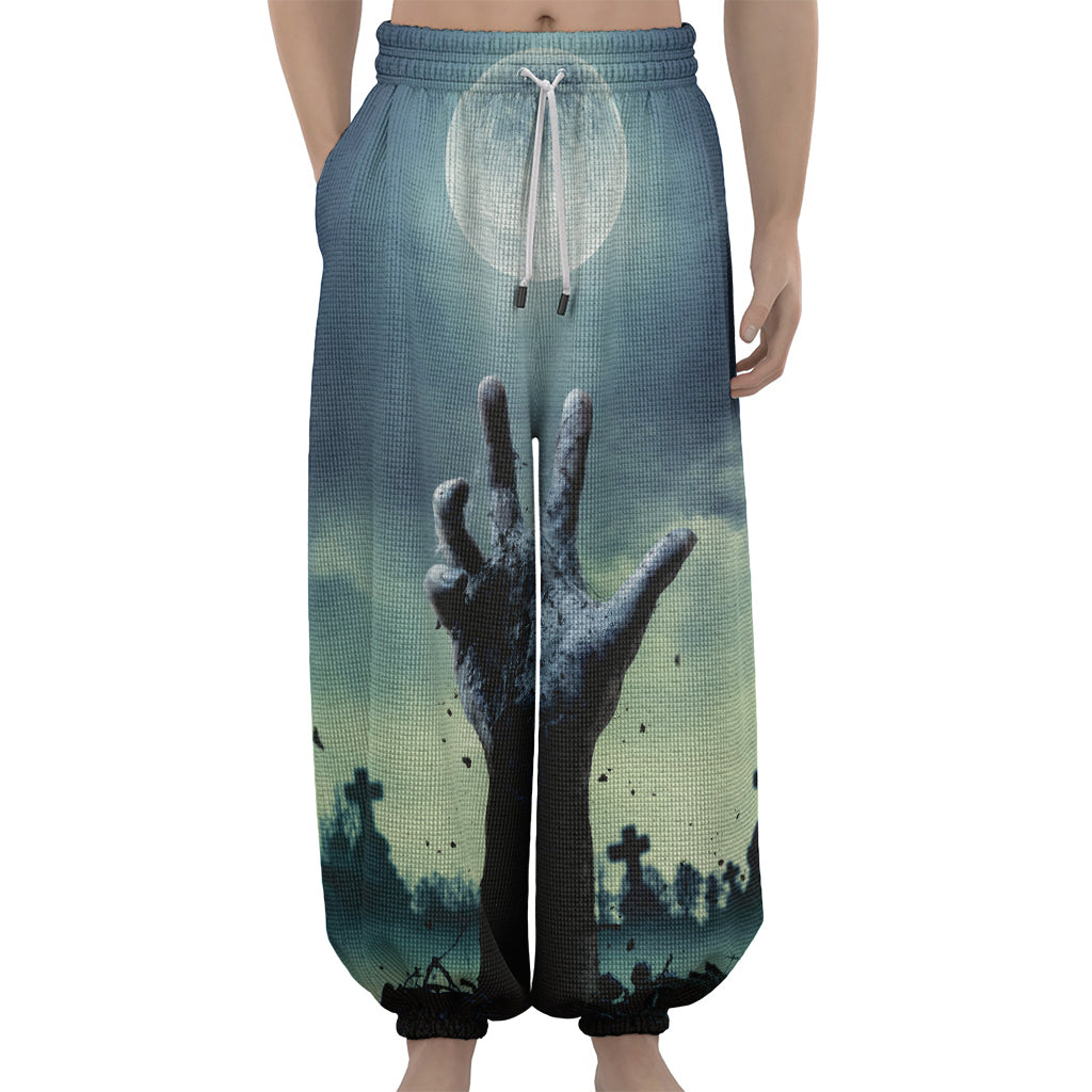 Zombie Hand Rising From Grave Print Lantern Pants