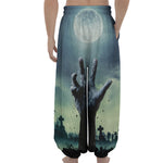 Zombie Hand Rising From Grave Print Lantern Pants