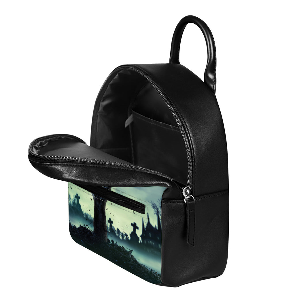 Zombie Hand Rising From Grave Print Leather Backpack