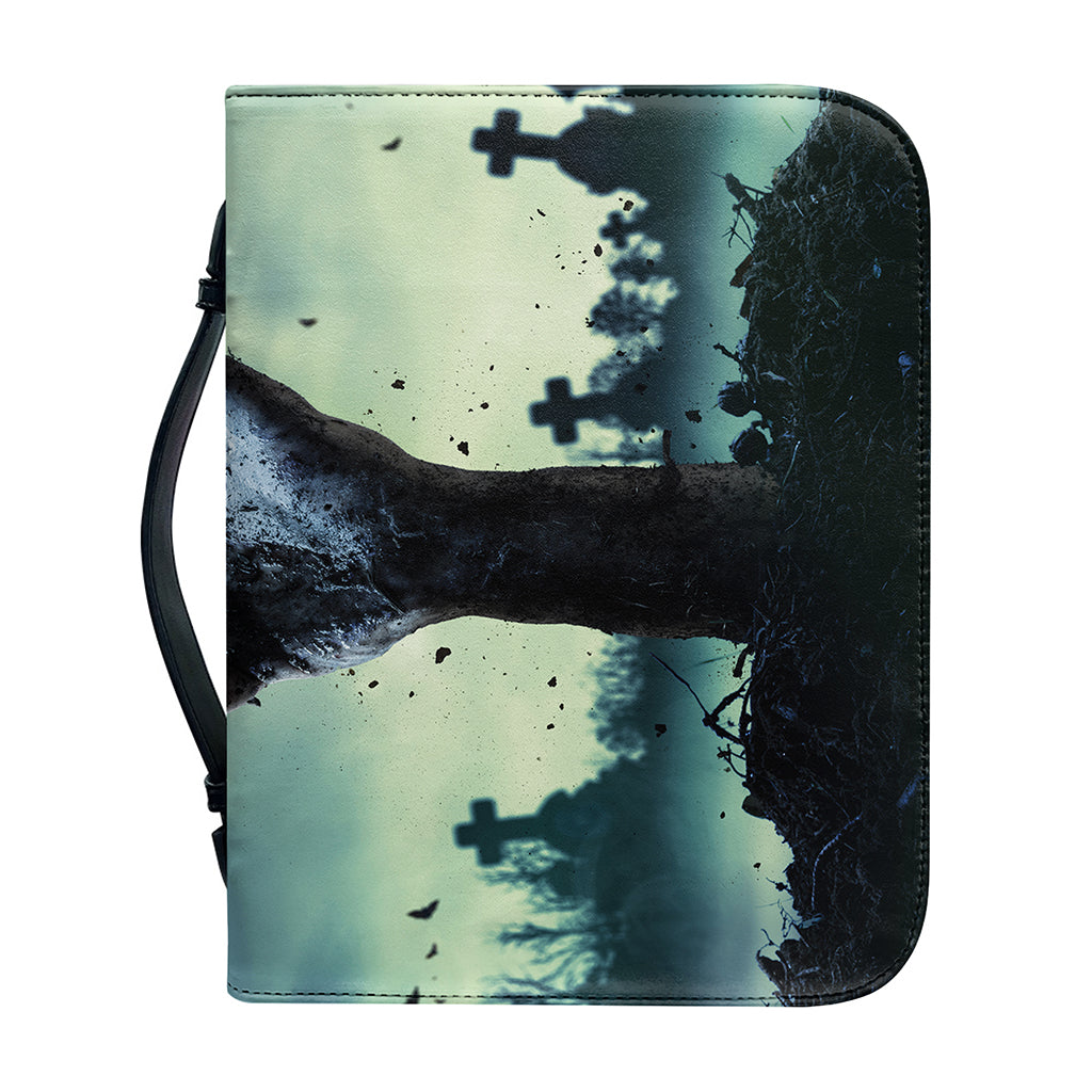 Zombie Hand Rising From Grave Print Leather Bible Cover