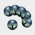 Zombie Hand Rising From Grave Print Leather Coaster Set
