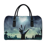 Zombie Hand Rising From Grave Print Leather Duffle Bag